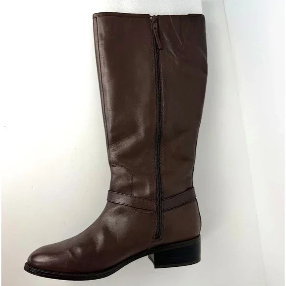 Lauren Ralph Lauren Marion Burnished Leather Riding Boots, Brown, 9.5B Wide Calf - Picture 8 of 16